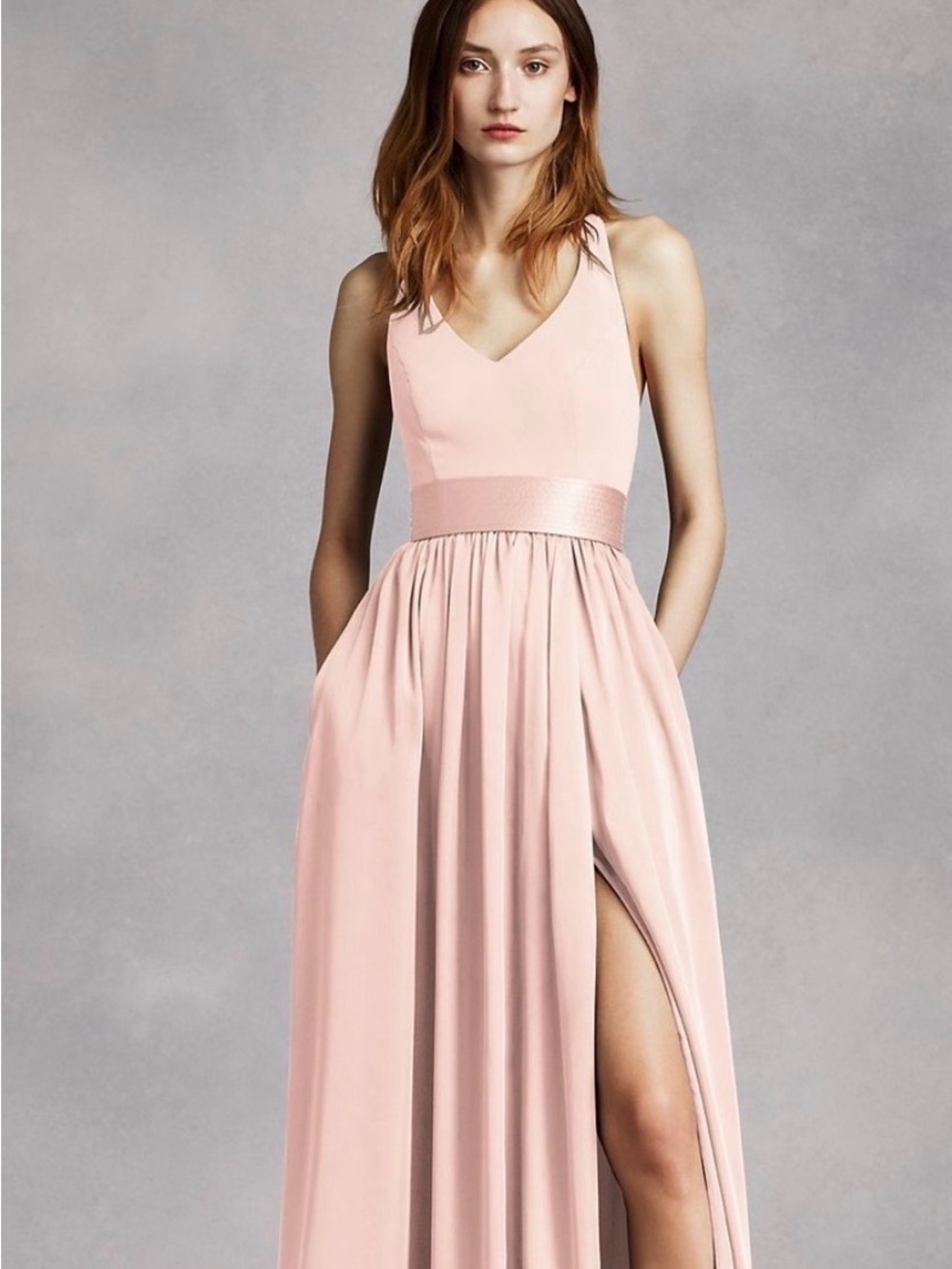 White by Vera Wang Blush Pink V‑Neck Maxi Dress with Waistband